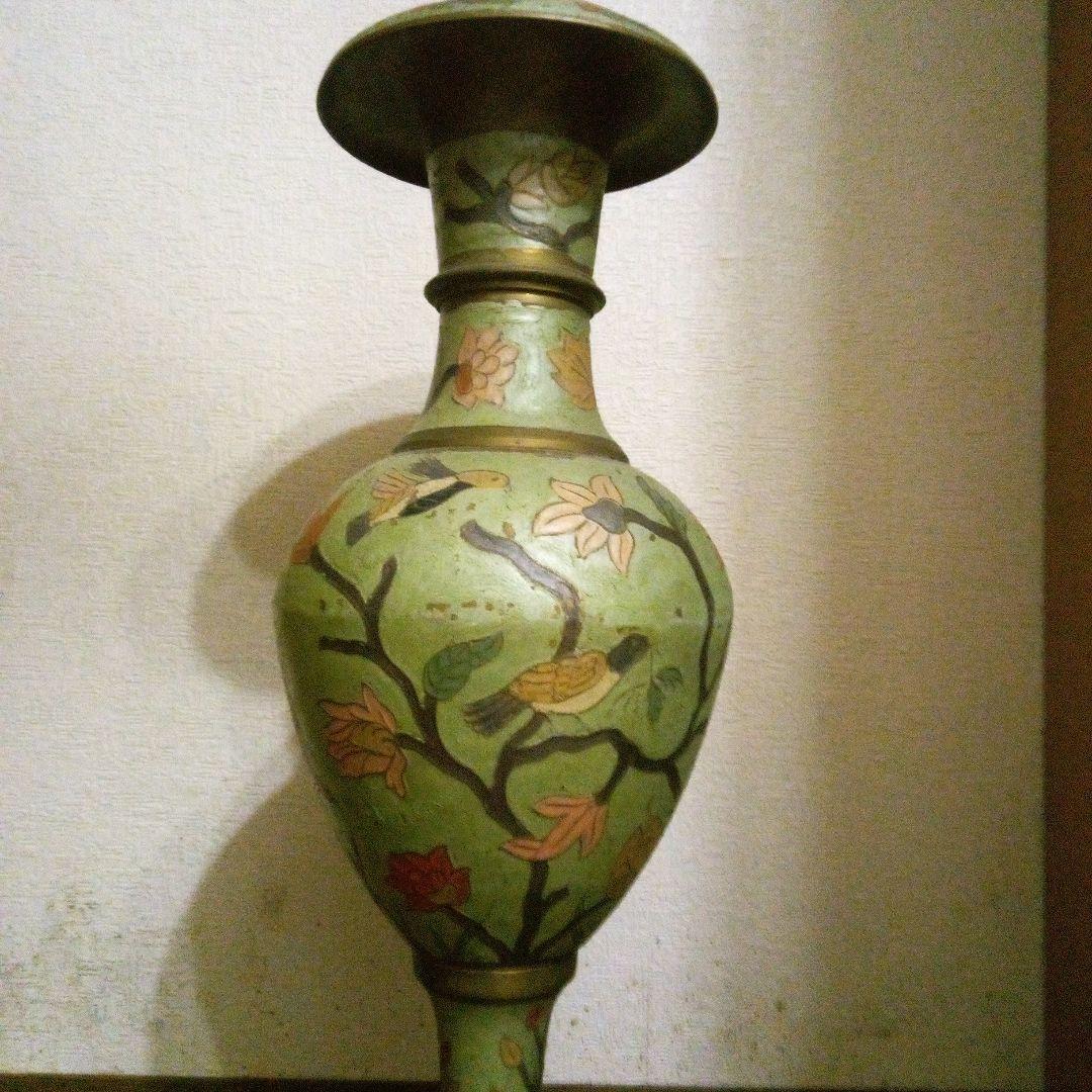 中国古玩　銅製七宝　花鳥紋様　花瓶