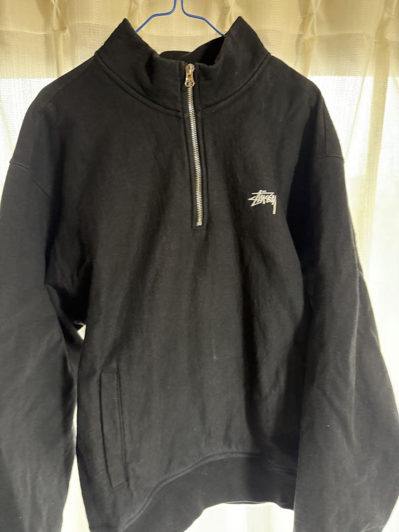 Stussy ブラック ハーフジップ スウェット XL
