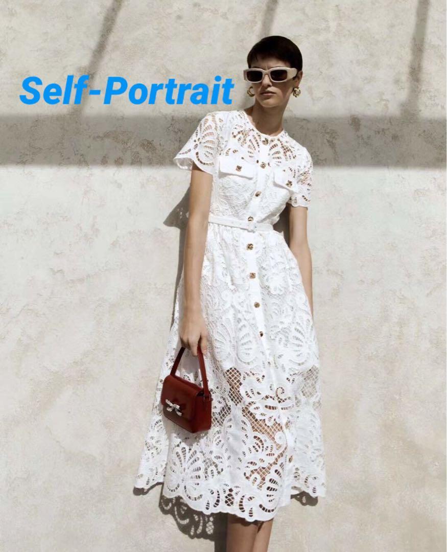 ❇️Selfportrait正規24新作セルフポートレートホワイト花刺繍ドレス