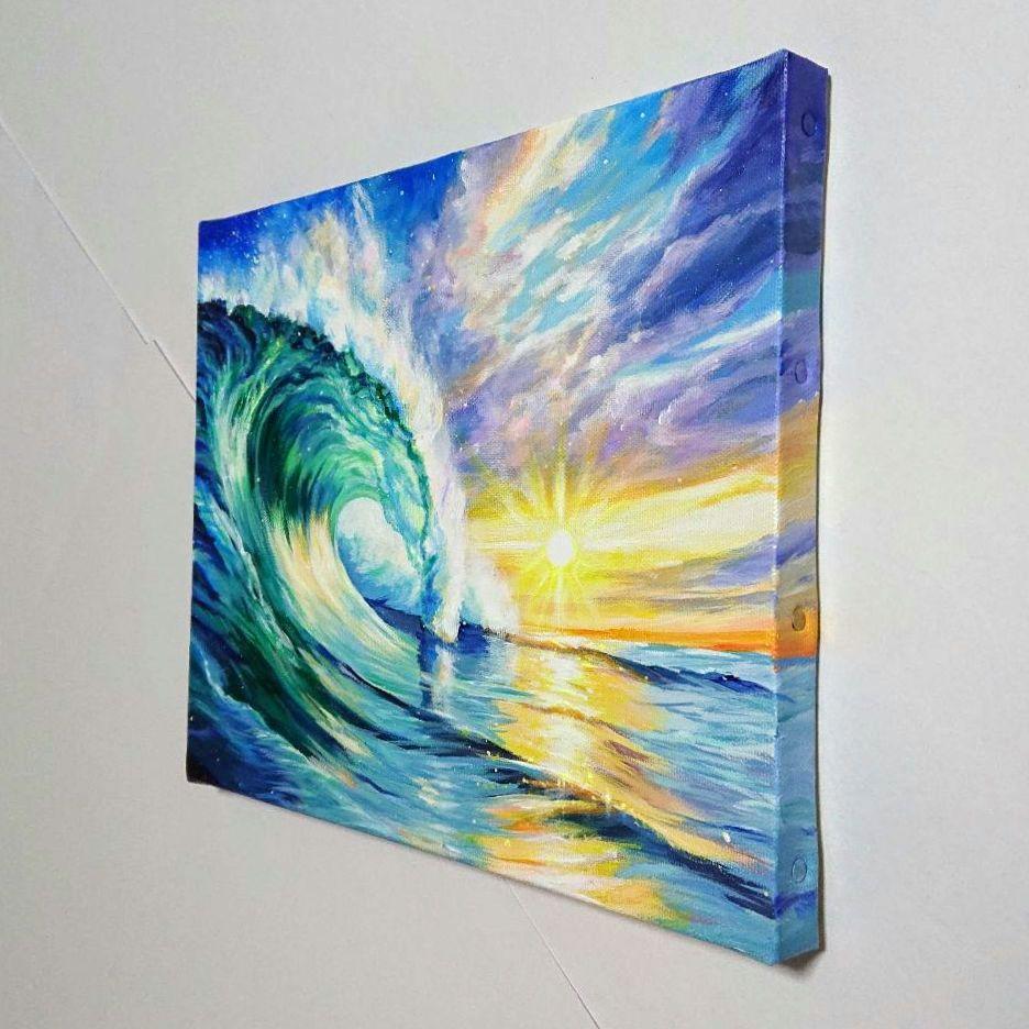 【ビッグウェーブ】アクリル画 F3 風景画 絵画