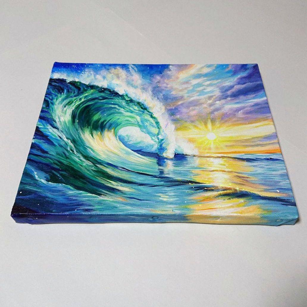【ビッグウェーブ】アクリル画 F3 風景画 絵画