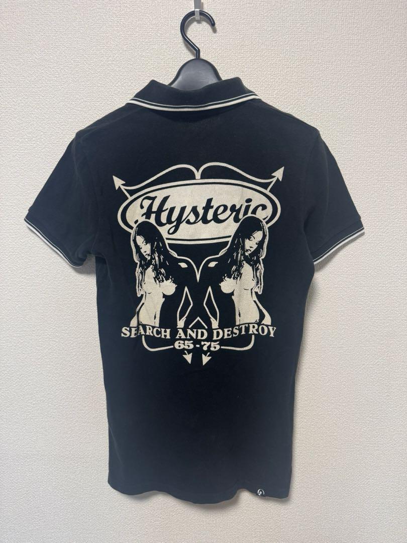 HYSTERIC GLAMOUR ダブルガール柄ポロシャツS/コットン/ブラック