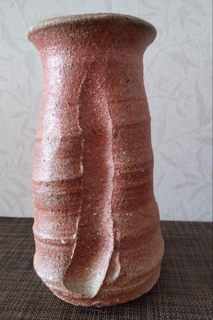 未使用<信楽焼 長花瓶>陶芸作家作