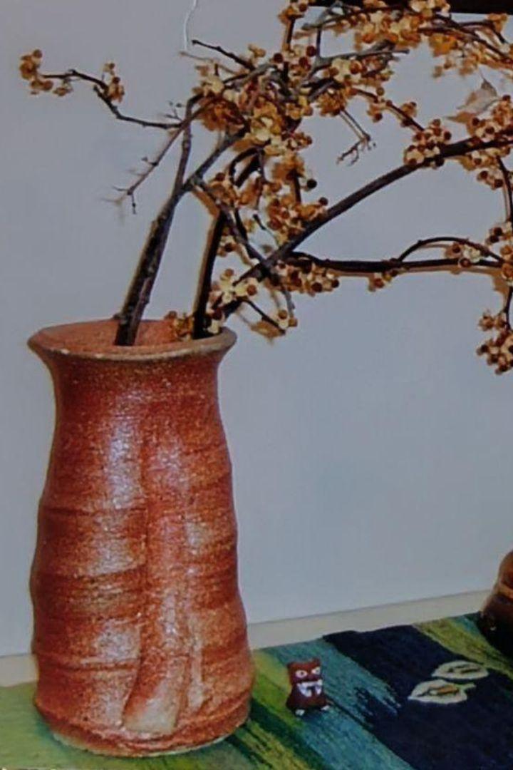未使用<信楽焼 長花瓶>陶芸作家作