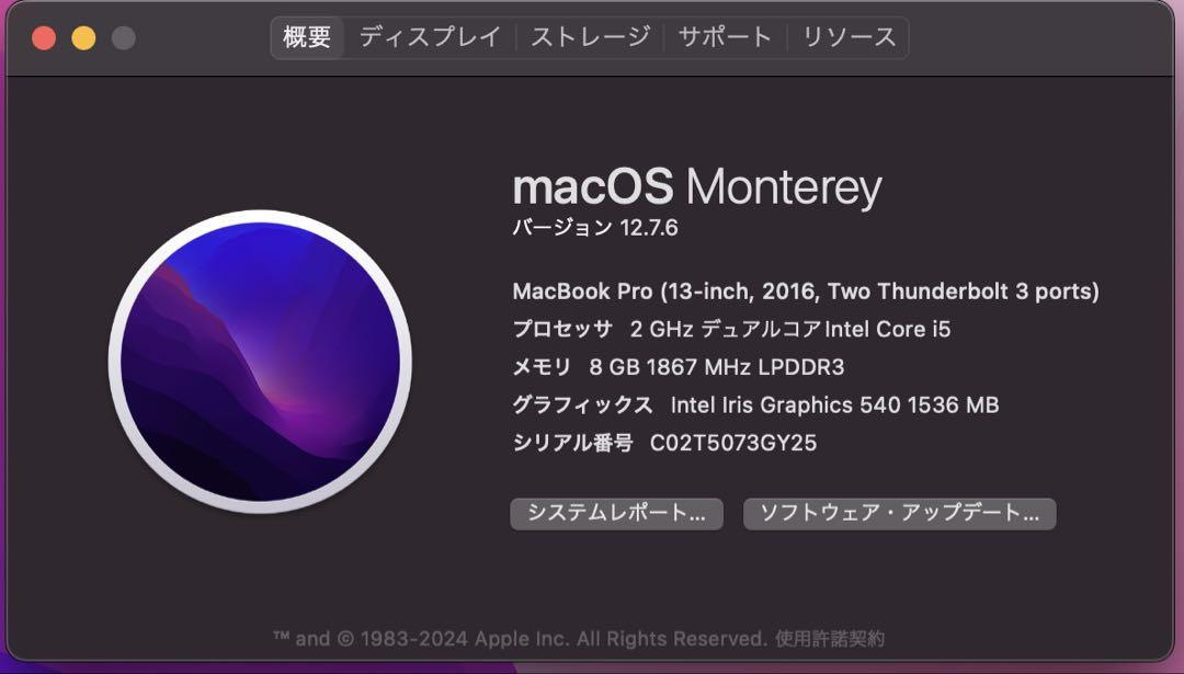 MacBook本体 MacBook Pro 13-inch 2016 i5 8GB 256GB
