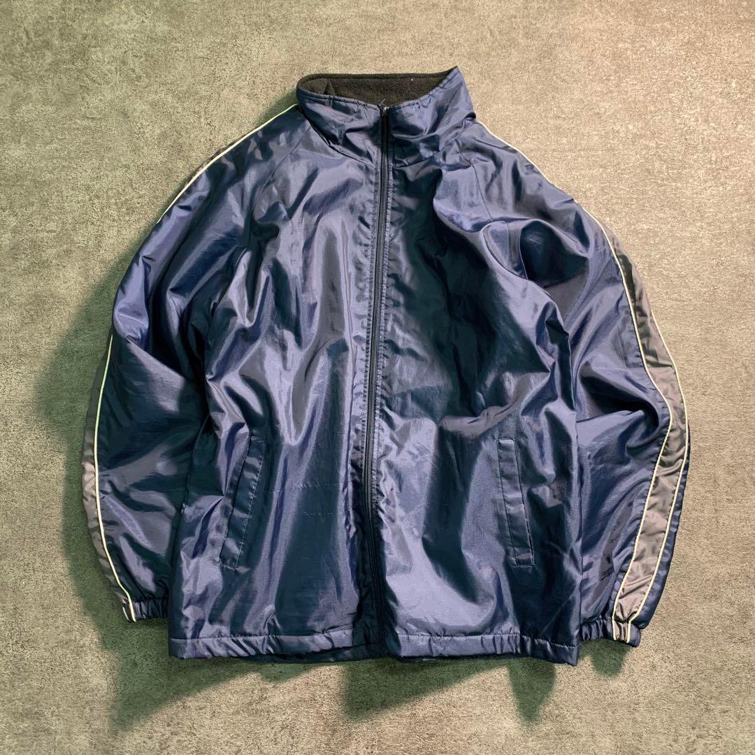 6AS5裏フリース ジップアップジャケット ネイビー サイドライン 古着