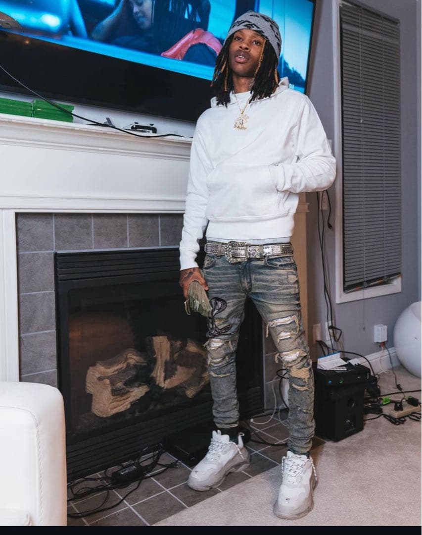 ダメージ蛇刺繍スキニーデニム