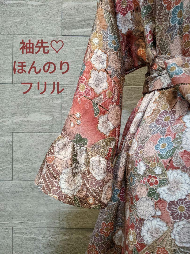 A200着物リメイク辻が花Aラインワンピース☆リボン・ブローチ