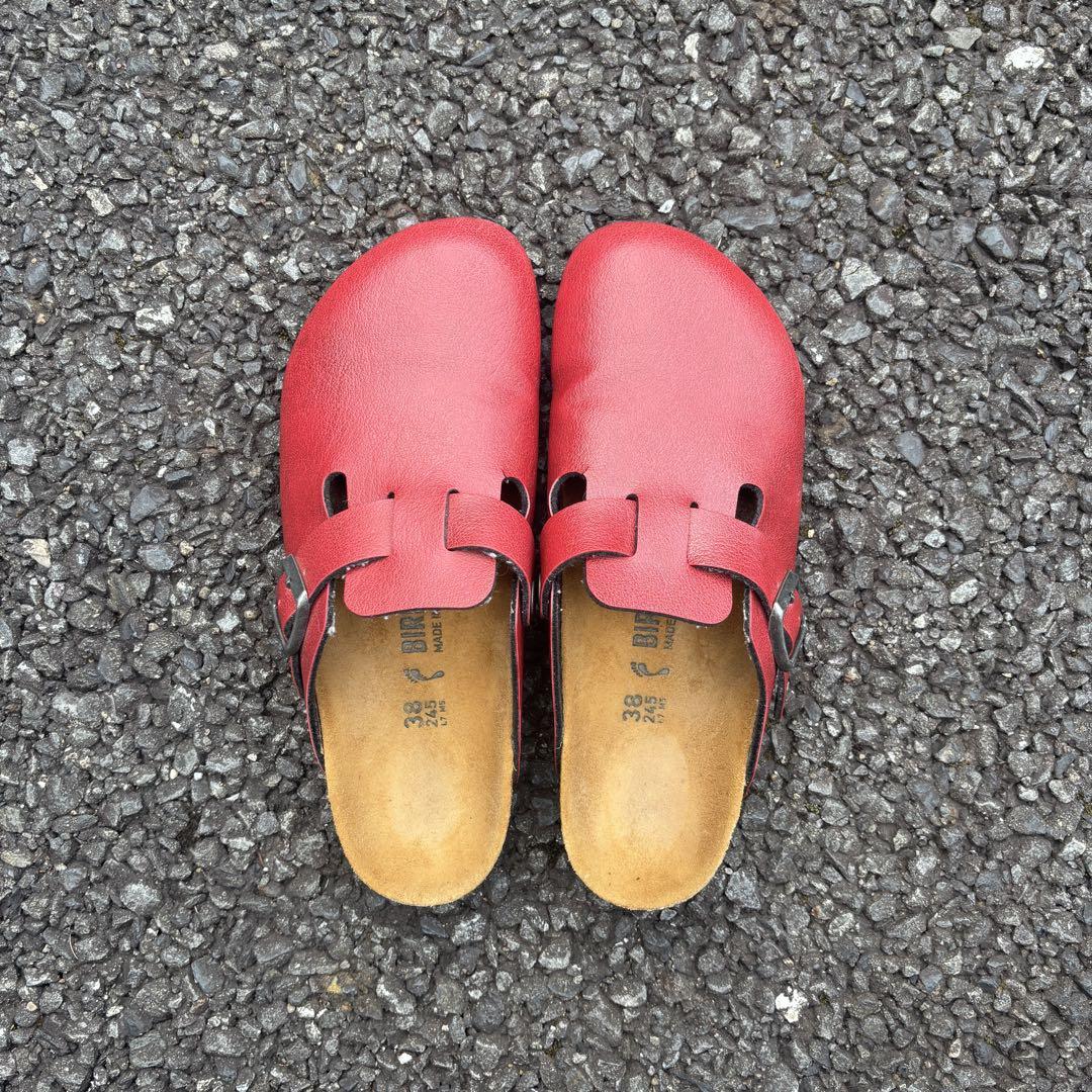 BIRKENSTOCK BOSTON ボストン 24.5cm シボ革 赤