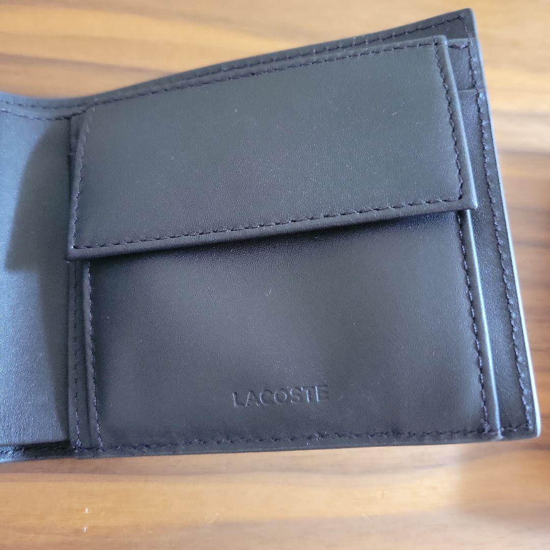 未使用☆Lacoste 黒 レザー 二つ折り財布