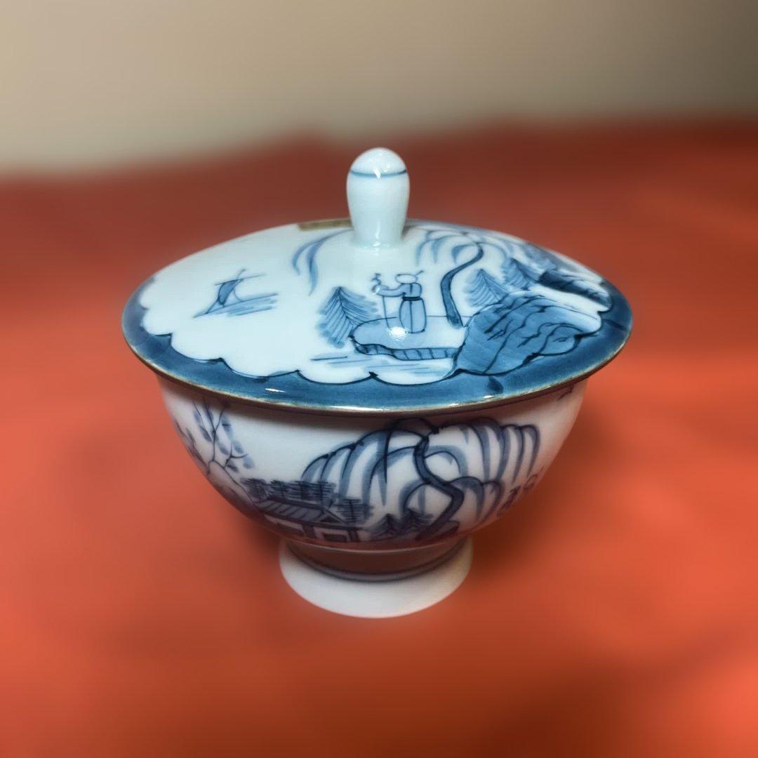 白川谷華山窯 染付内外山水茶器揃え有田焼