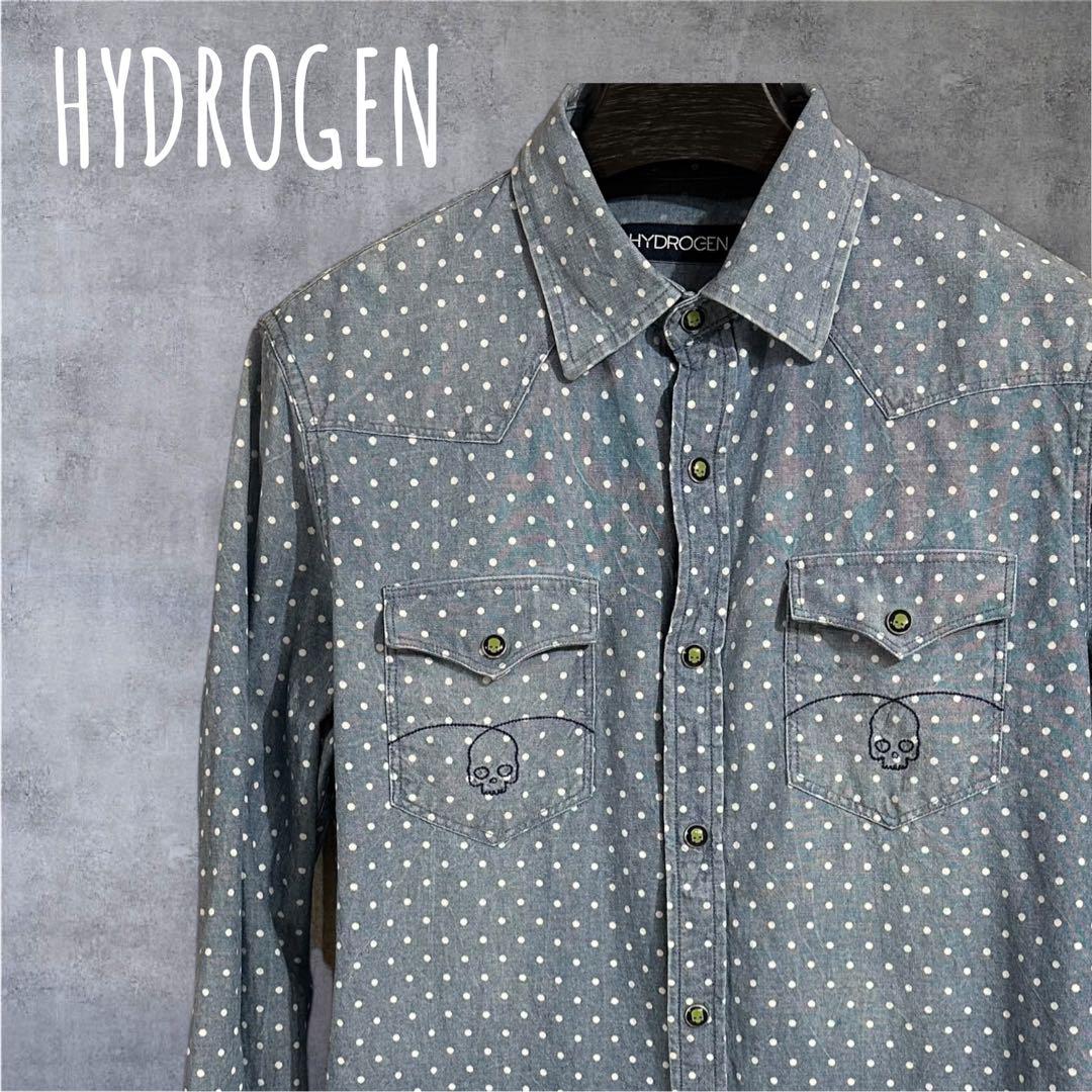 HYDROGENハイドロゲン デニムシャツ ドット スカル刺繍 サイズM