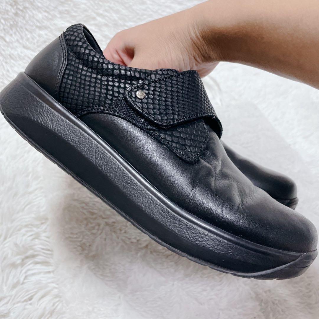 JOYA ブラック 本革 ストラップ マジックテープ コンフォート 24.0cm JOYA ブラック 本革 ストラップ マジックテープ コンフォート 24.0cm