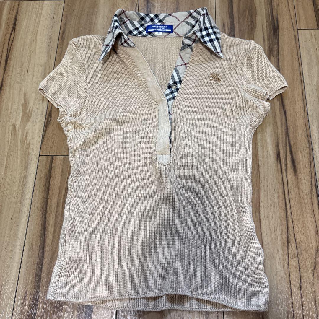 BURBERRY BLUE LABEL ベージュ リブ ポロシャツ 38 - メルカリ