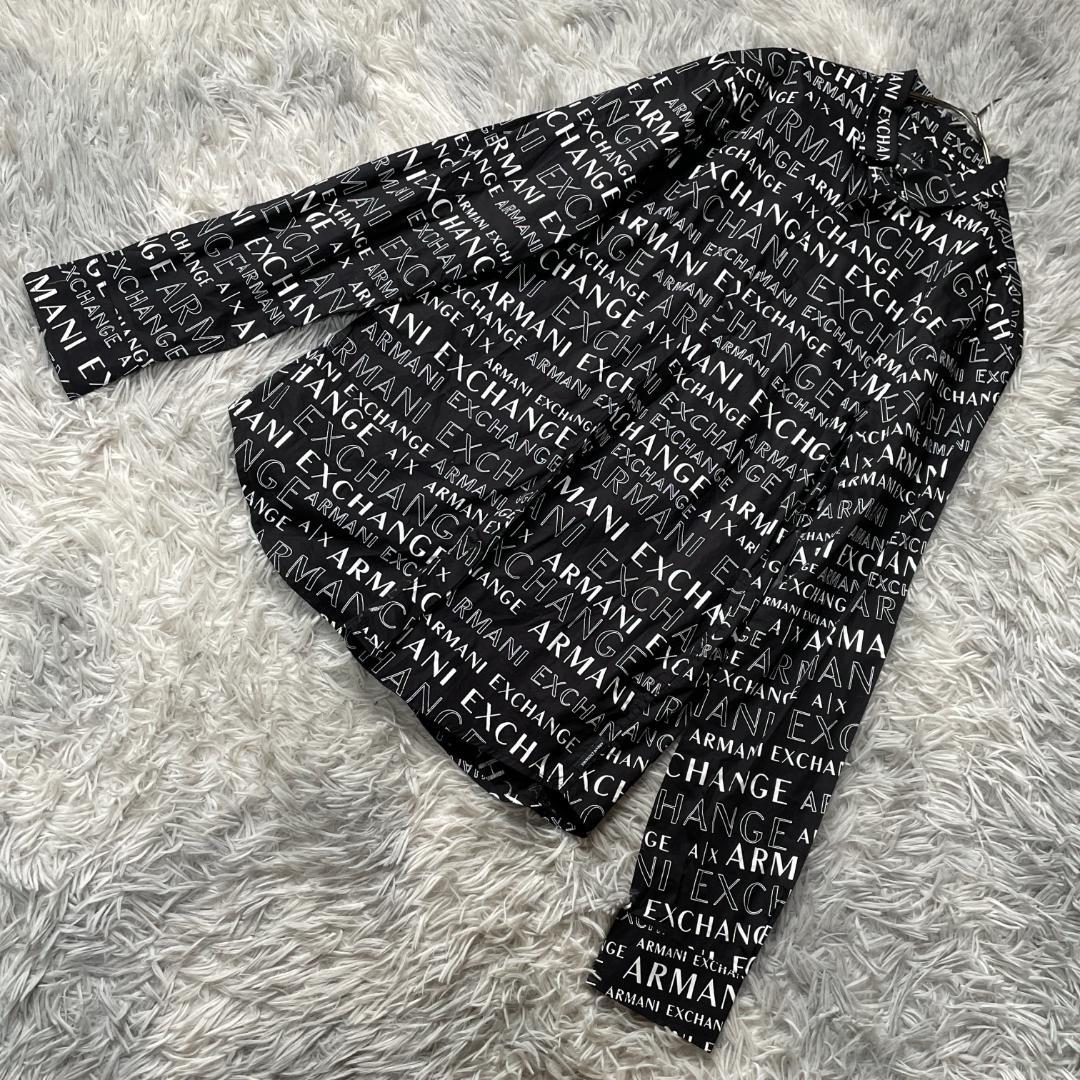 アルマーニエクスチェンジ ロゴ総柄シャツ スリムフィット 黒 メンズSS A X ARMANI EXCHANGE