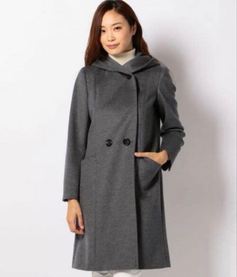 美品 23区 ウール アンゴラ ビーバー フーデッド ロングコート 40 L 美品 23区 ウール アンゴラ ビーバー フーデッド ロングコート 40 L