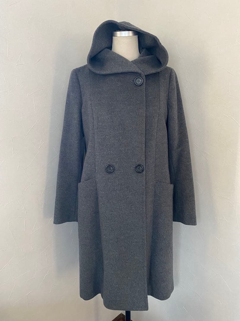 美品 23区 ウール アンゴラ ビーバー フーデッド ロングコート 40 L 美品 23区 ウール アンゴラ ビーバー フーデッド ロングコート 40 L