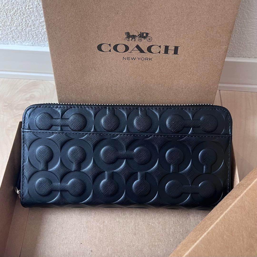 【新品】COACH コーチ 財布 ブラック エンボス加工 オプアート