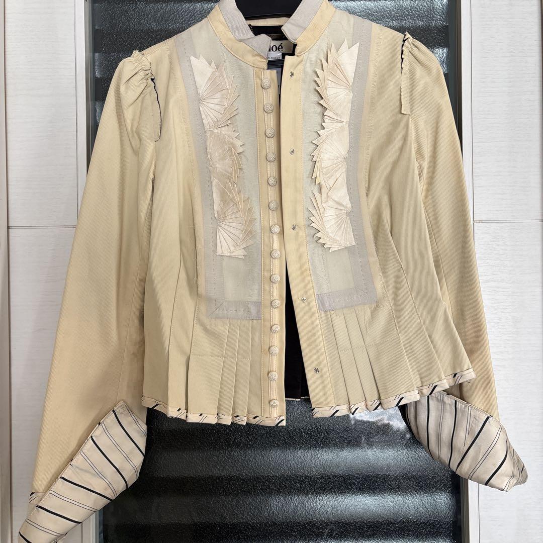 Chloe アイボリー フリル付き ノーカラージャケット