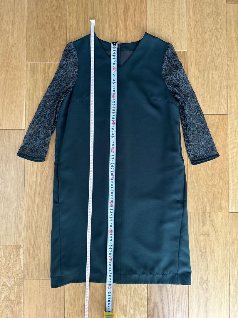 green label relaxing ワンピース 袖レース 7分丈 グリーン