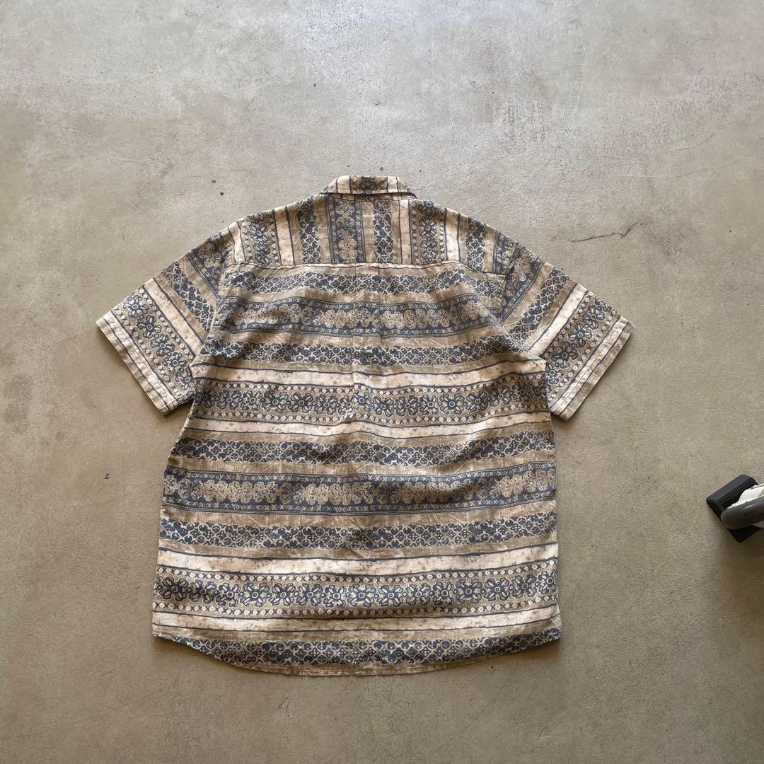 90s Eddie Bauer コットン リネン 混合 総柄 半袖シャツ M 90s Eddie Bauer コットン リネン 混合 総柄 半袖シャツ M