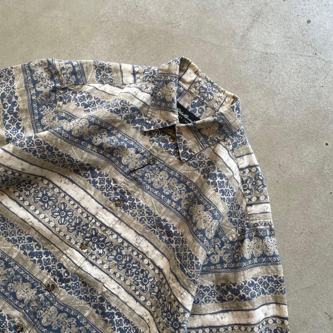 90s Eddie Bauer コットン リネン 混合 総柄 半袖シャツ M 90s Eddie Bauer コットン リネン 混合 総柄 半袖シャツ M