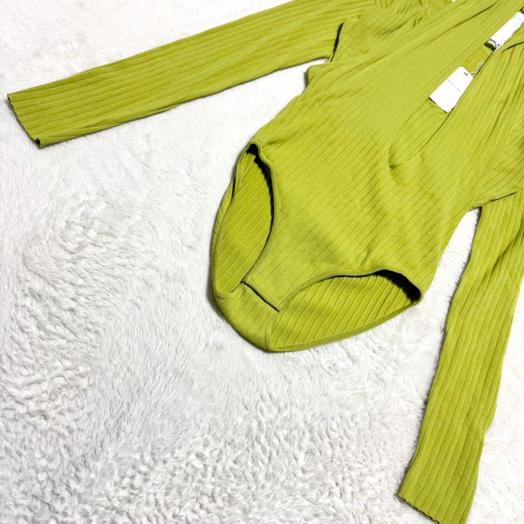 フミカウチダ WIDE RIB CROSS FRONT BODYSUIT ライム