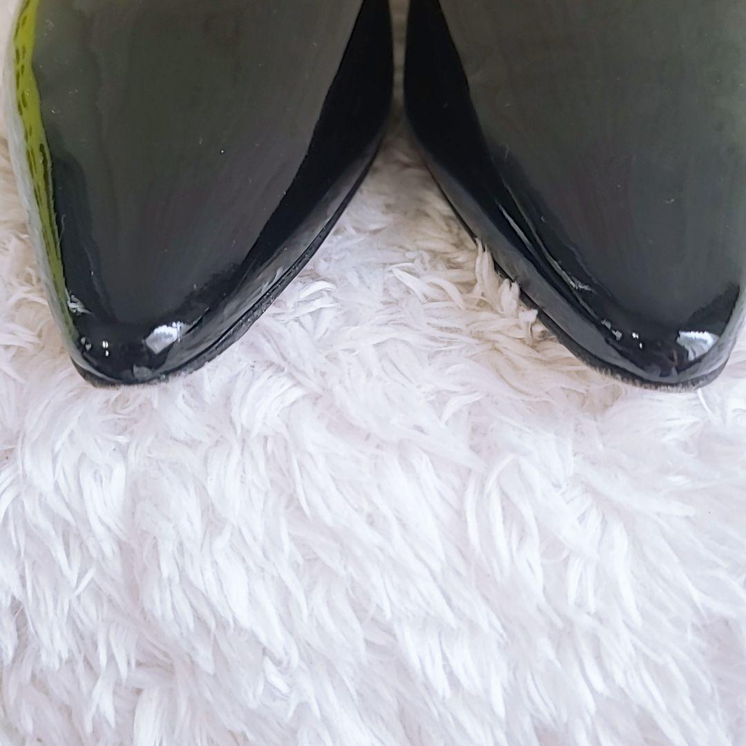 美品 ペリーコ 黒 エナメル パンプス ヒールパイソン型押 ポインテッドトゥ