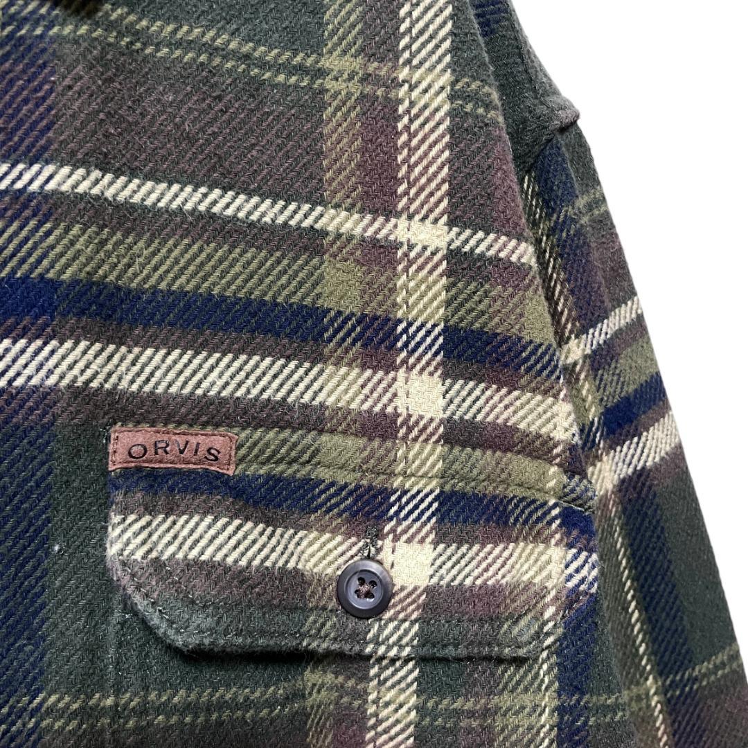 ORVIS オービス ヘビーウェイト ネルシャツ カーキ 緑 チェック 厚手 M