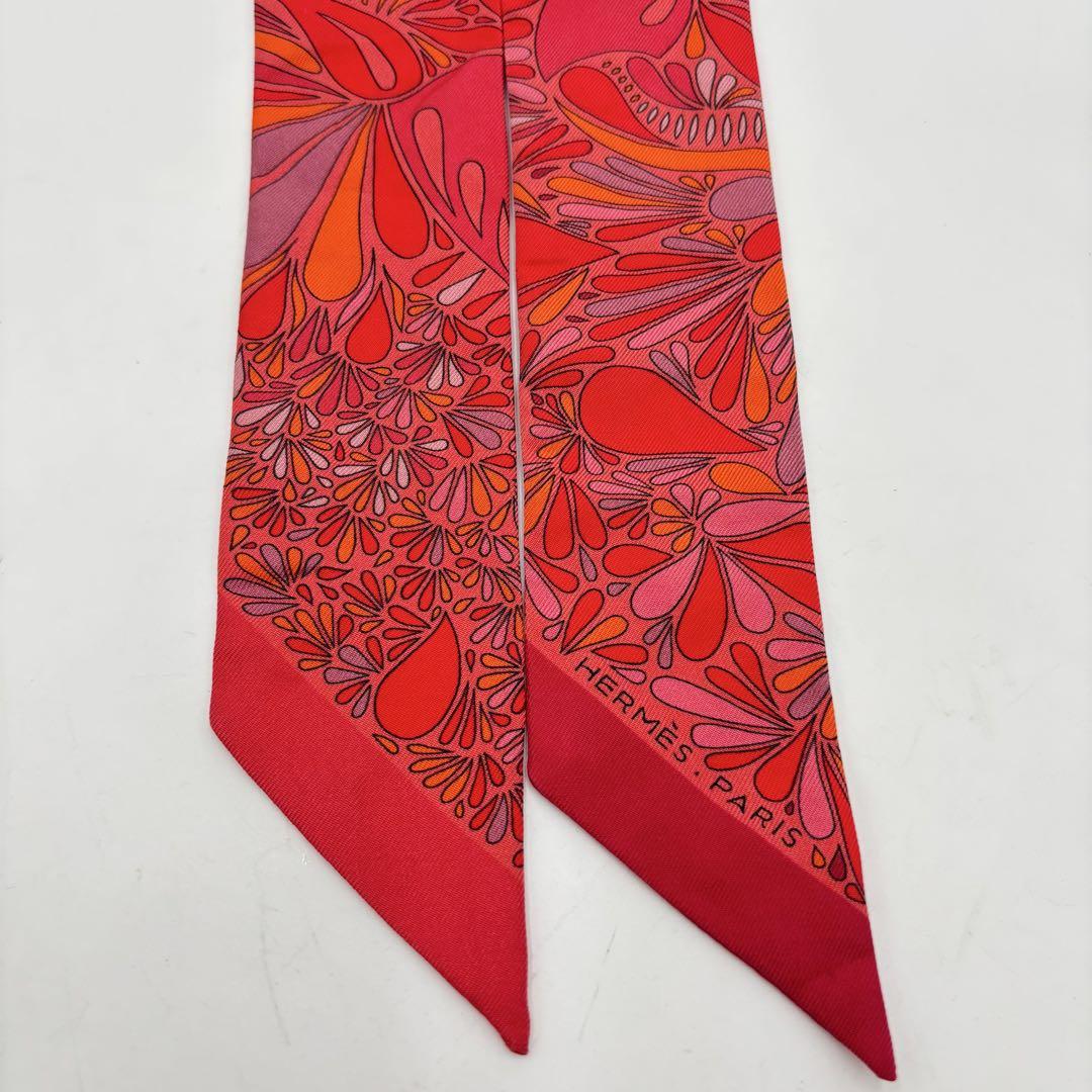 HERMES エルメス ツイリー 『メキシコの花』リボンスカーフ タグあり HERMES エルメス ツイリー 『メキシコの花』リボンスカーフ タグ