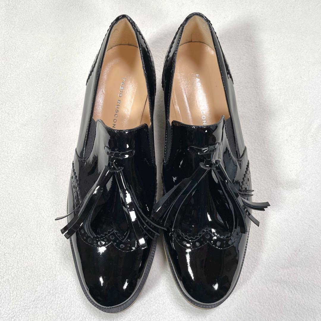 【極美品】ファビオルスコーニ エナメル タッセルローファー ウイングチップ 厚底 極美品】ファビオルスコーニ エナメル タッセルローファー