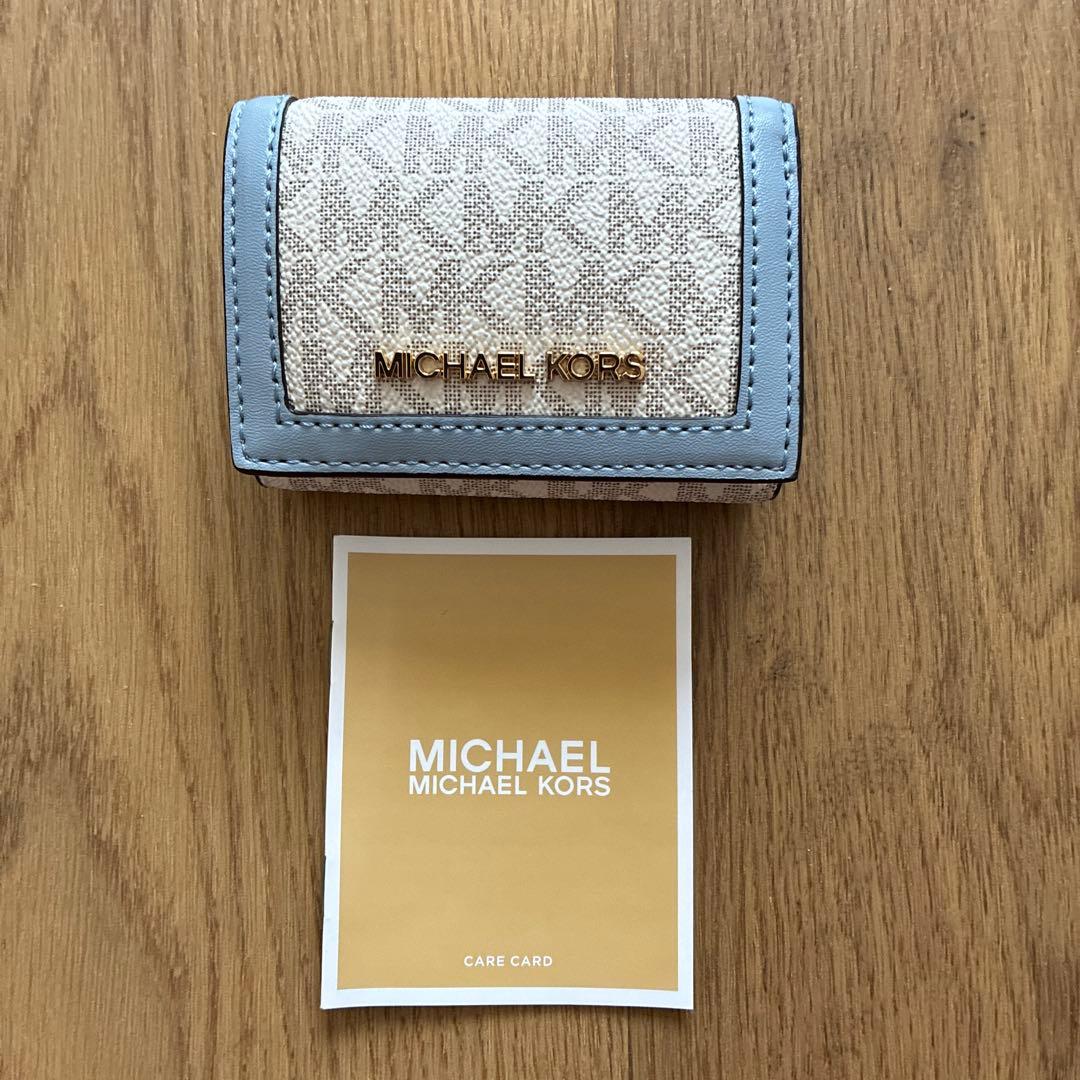 【未使用品】マイケルコース JET SET 三つ折り財布 ブルー×ホワイト