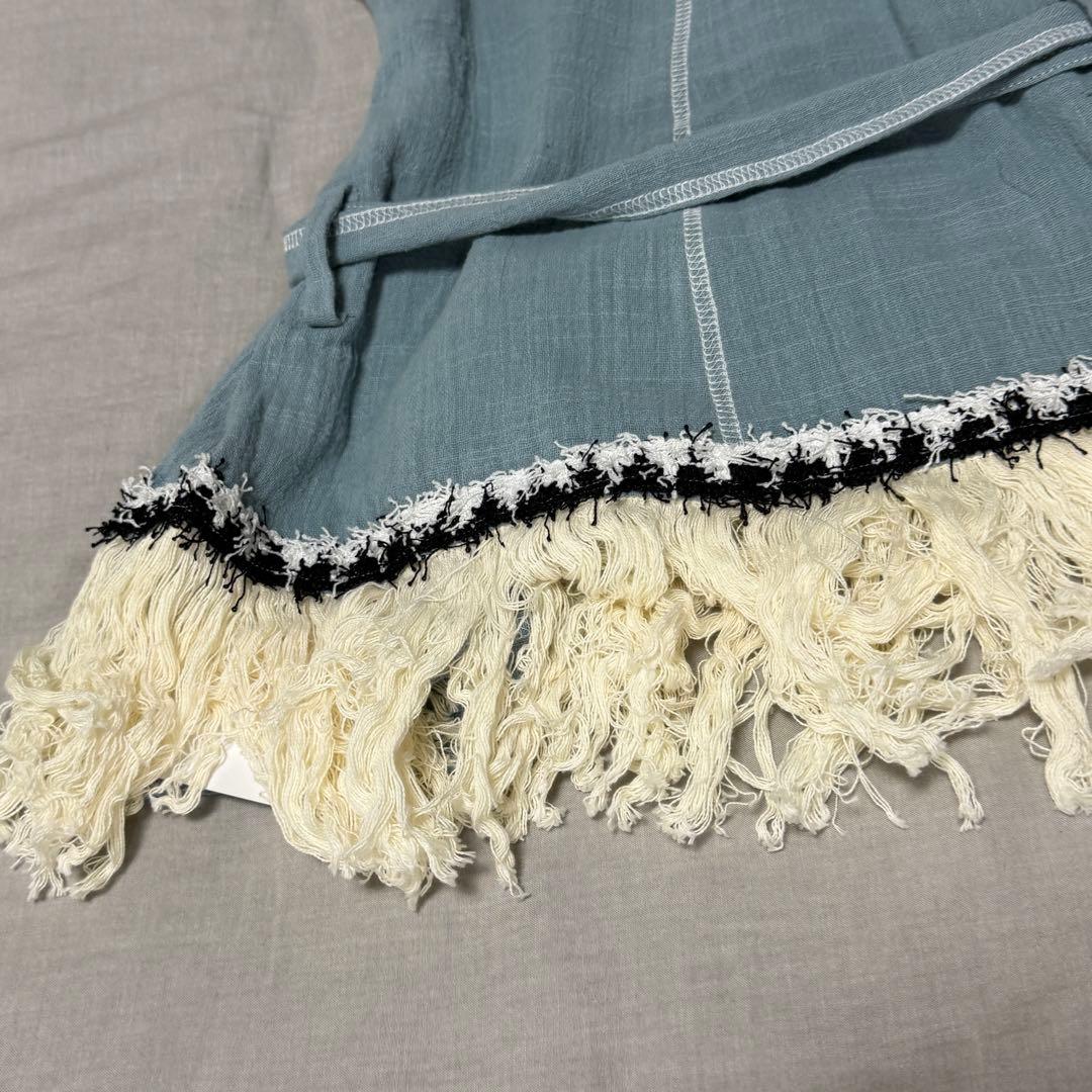 フリンジ付きノースリーブトップス ブルー ピンク