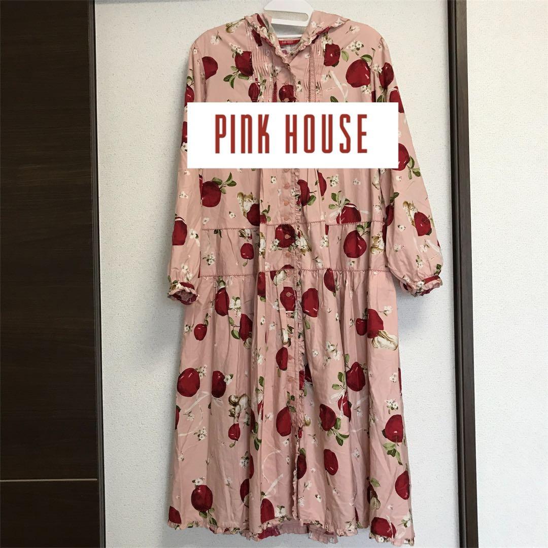 ピンクハウス ワンピース アップルブロッサム リス リンゴ 総柄 フード付 長袖 SIZE PINK HOUSE