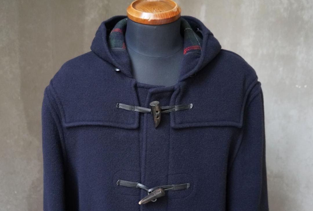 英国製 Gloverall 紺×タータンダブルフェイス メルトンダッフル コート