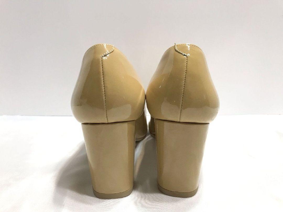 状態良好 ■銀座ダイアナDIANAパンプスリボンエナメルベージュ系 24.5cm