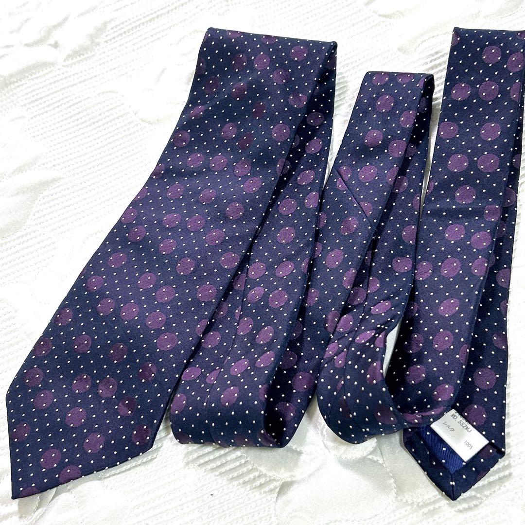 美品】Paul Smith ネクタイ ネイビー×パープル ポルカドット