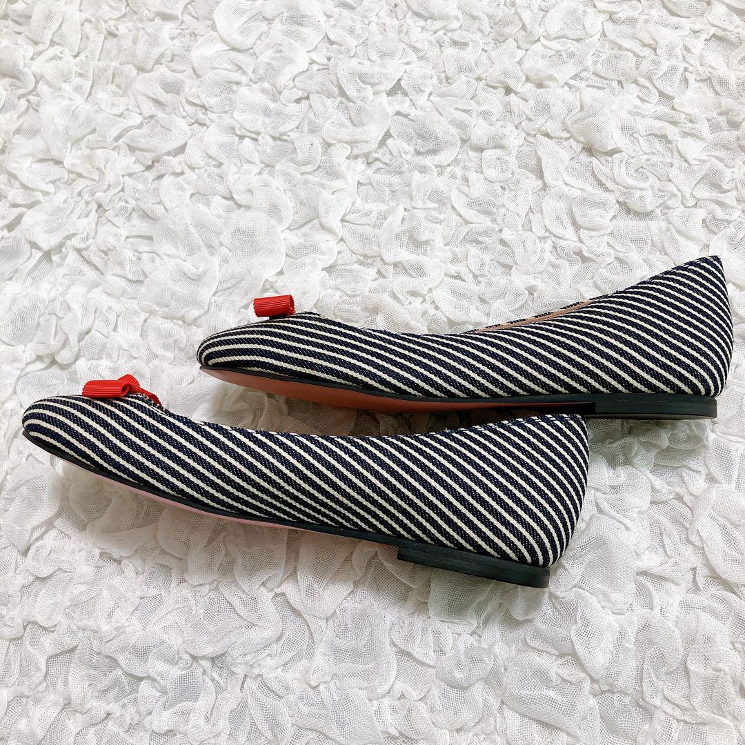 【美品】Maison de Reefur バレエシューズ　ストライプ 23cm