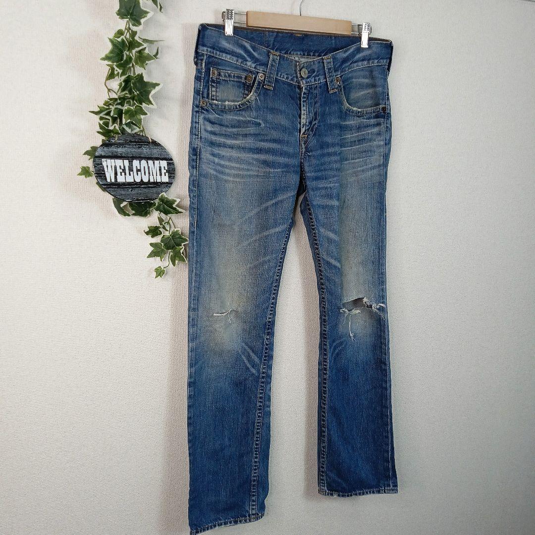 【LEVI'S】Levi's502クラッシュデニム メンズw32 L32 ブルー