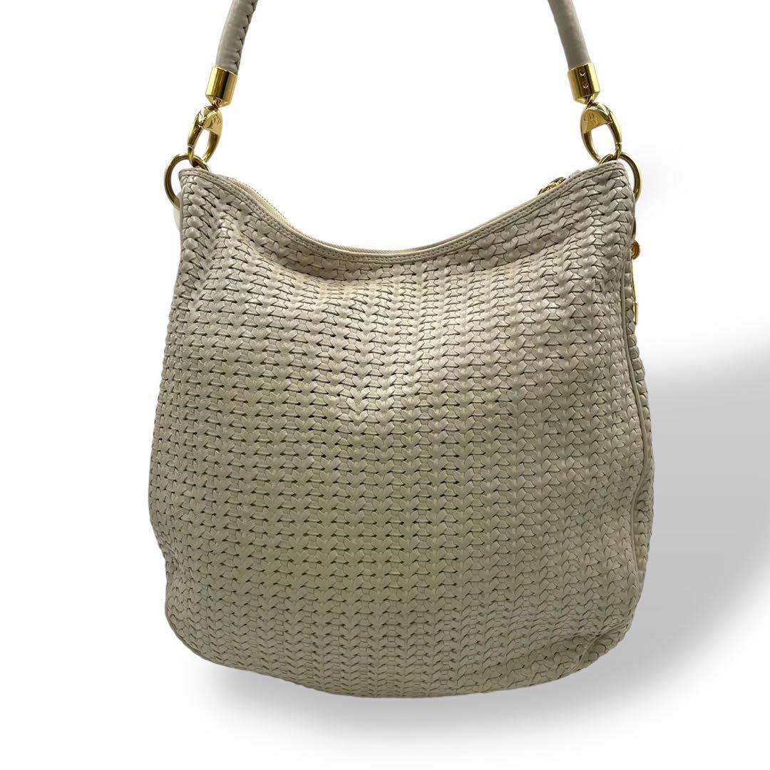 超希少　美品　ディオール　イントレ　ワンショルダーバッグ　編み込み　レザー　白系