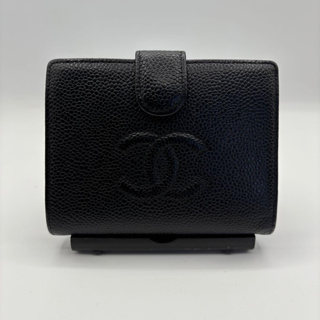 CHANEL シャネル ココマーク キャビアスキン がま口 折り財布