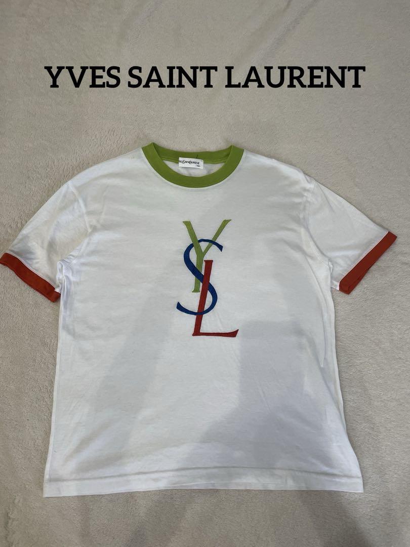 Yves Saint Laurent リンガーTシャツ センター刺繍ロゴ y2k Yves Saint Laurent リンガーTシャツ センター刺繍ロゴ y2k