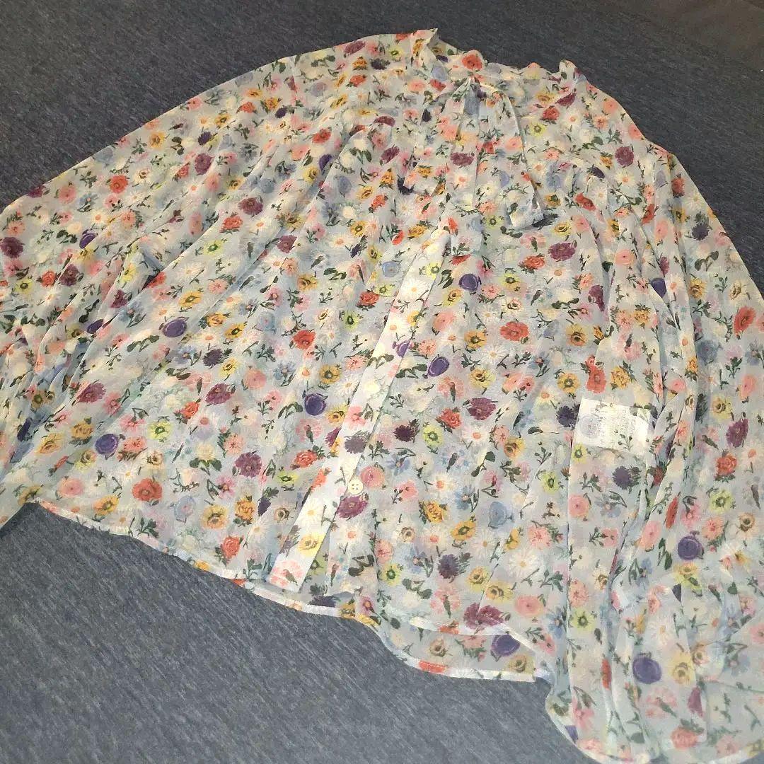 美品 PS ポールスミス シースルーブラウス ボウタイ 花柄 フリル
