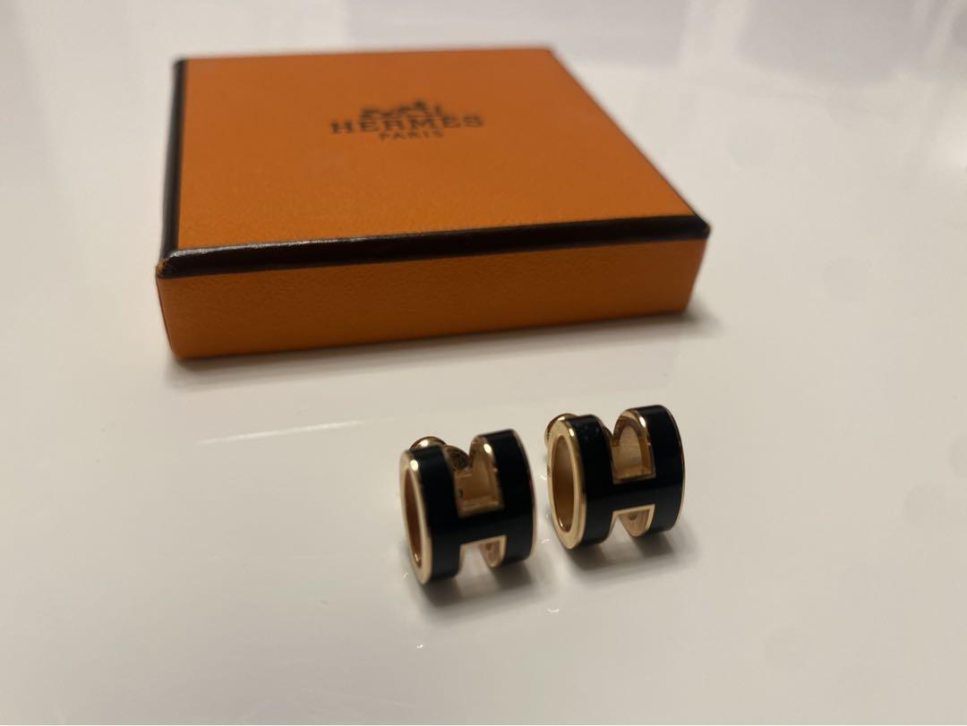 【廃盤】HERMES ポップH アッシュ ピアス ノワール×ローズゴールド 美品