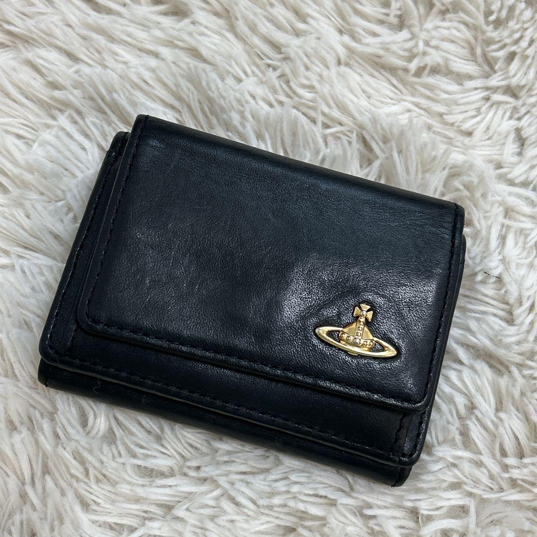 美品 ヴィヴィアンウエストウッド　三つ折り財布　オーブ　レター　ウォレット　黒 Vivienne Westwood ヴィヴィアンウエストウッド / ラインオーブ