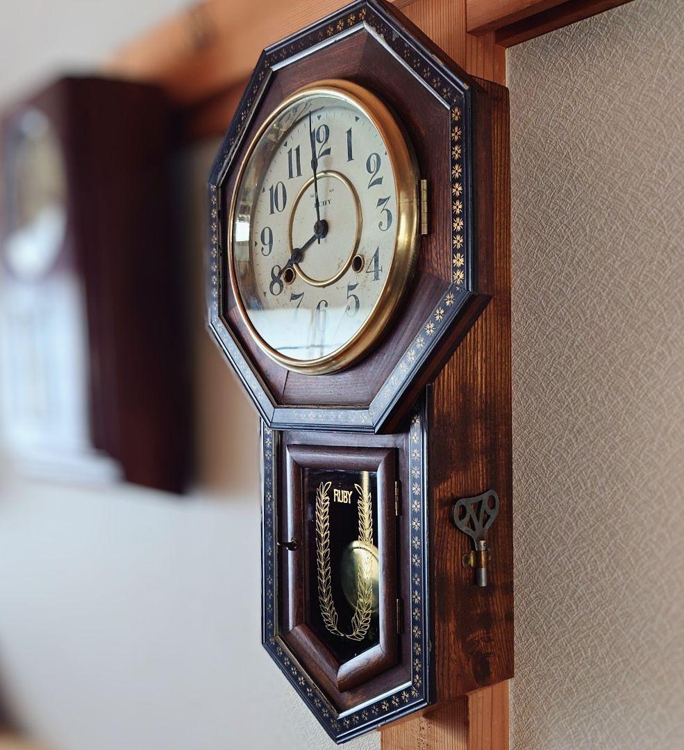 完動品〉加賀屋商店RUBY CLOCK 八角尾長ゼンマイ振り子時計 古