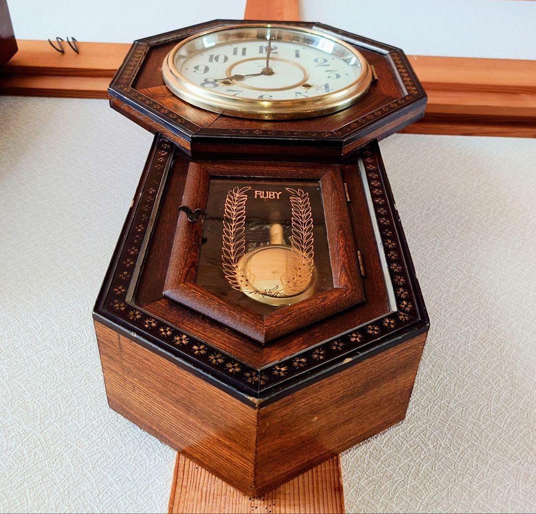 完動品〉加賀屋商店RUBY CLOCK 八角尾長ゼンマイ振り子時計 古