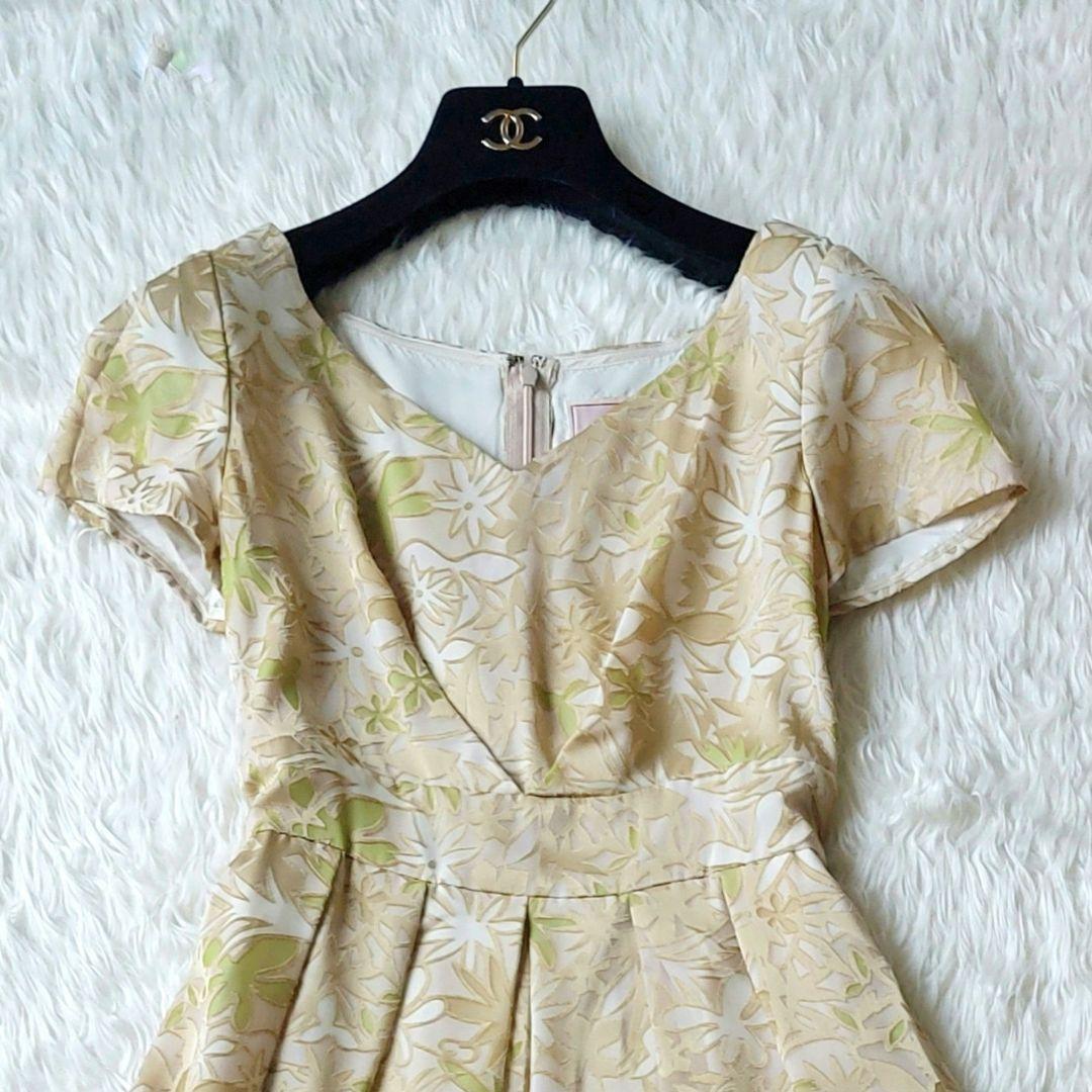 美品✨シビラ　ロングワンピース　ボタニカル　シフォン　フレア　タック　M　日本製