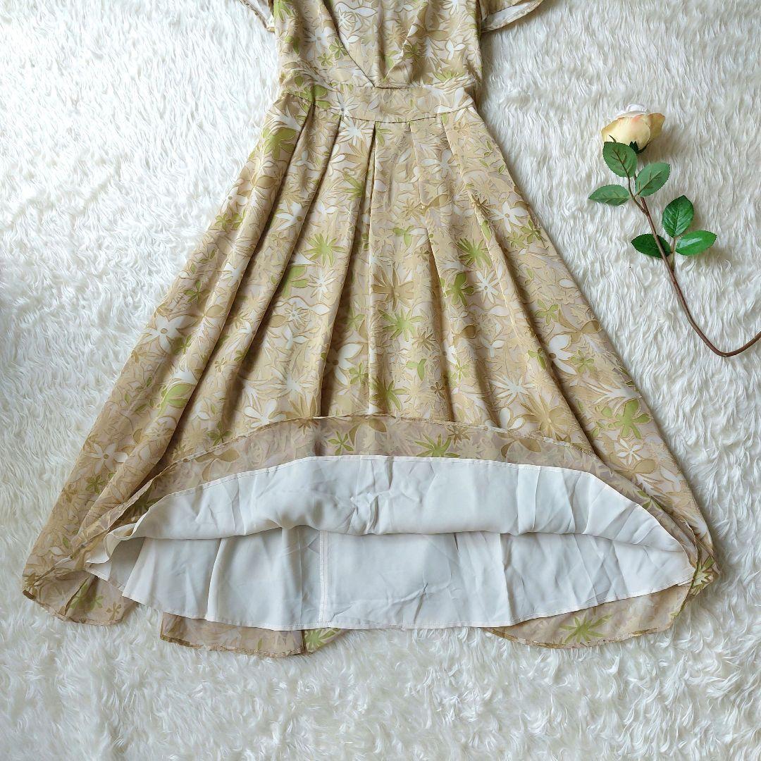 美品✨シビラ　ロングワンピース　ボタニカル　シフォン　フレア　タック　M　日本製