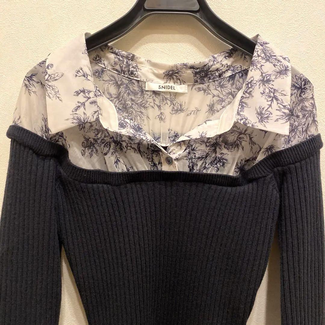 【極美品】SNIDEL スナイデル　オフショルダー　シャツ　ワンピース　ネイビー